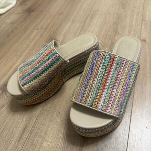 NEW Urban Outfitter Rainbow platform mule sandal. Size 6.5